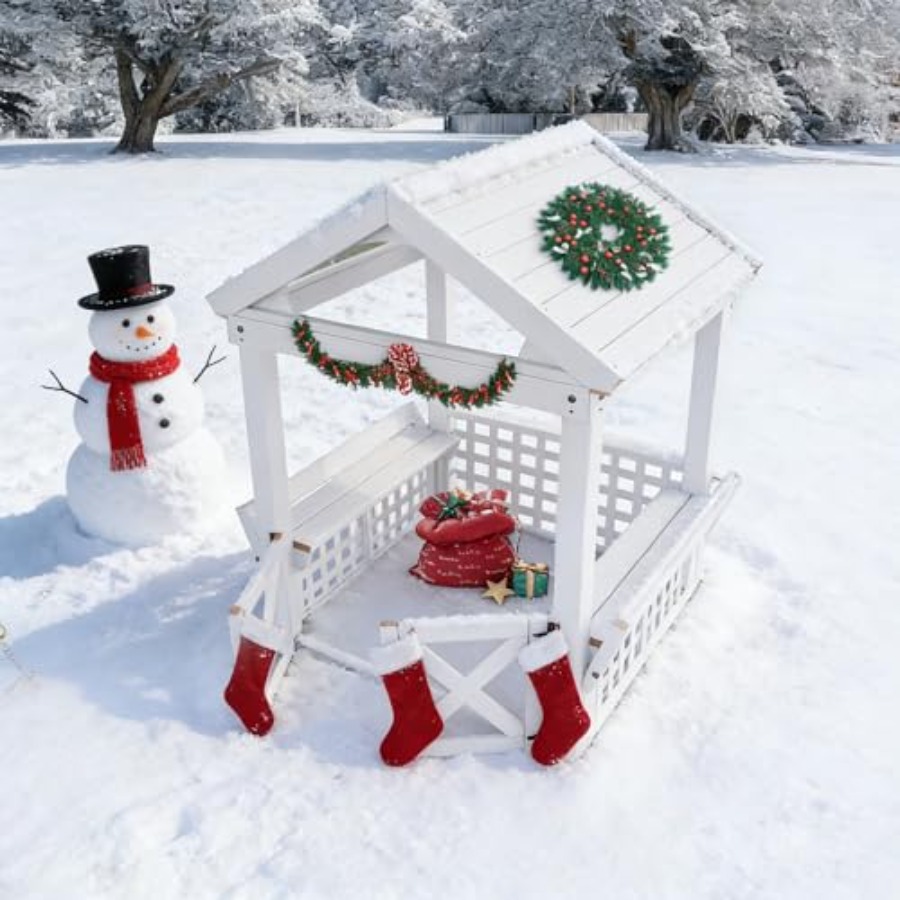 屋外木製プレイハウス（2～8歳のお子様向け）、防水加工の白い - Kids Outdoor Wooden Playhouse のレビューと価格
