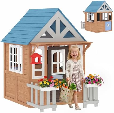 屋外用プレイハウス（ペット用ドア付き）、木製キッズプレイハウ - Kids Outdoor Wooden Playhouse のレビューと価格