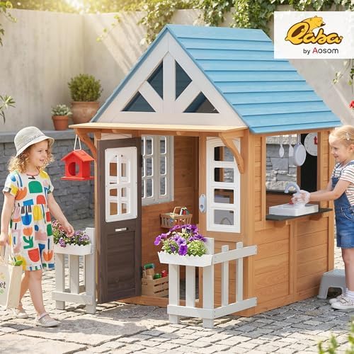 屋外用プレイハウス（ペット用ドア付き）、木製キッズプレイハウ - Kids Outdoor Wooden Playhouse のレビューと価格