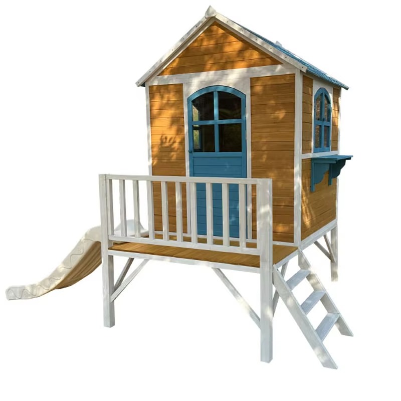 現代的な2階建て木製屋外プレイハウス（階段と滑り台付き）、学 - Kids Outdoor Wooden Playhouse のレビューと価格