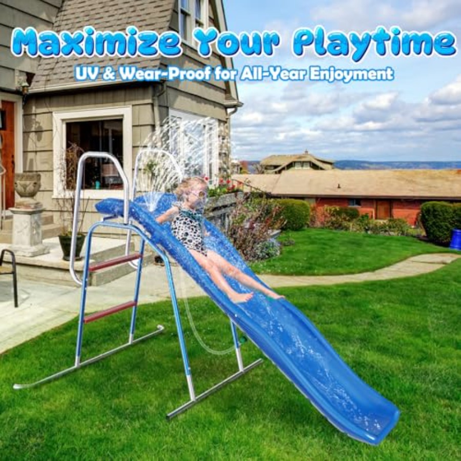 子供用裏庭ウォータースライド、PVC素材、青と黄色、3ゾーン - Kids Outdoor Water Slide のレビューと価格