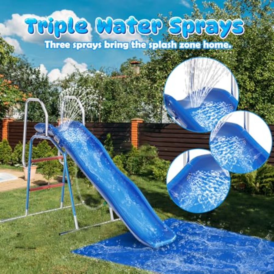 子供用裏庭ウォータースライド、PVC素材、青と黄色、3ゾーン - Kids Outdoor Water Slide のレビューと価格