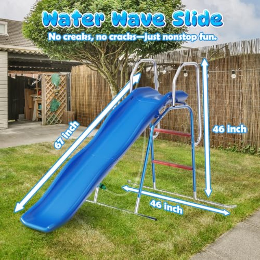 子供用裏庭ウォータースライド、PVC素材、青と黄色、3ゾーン - Kids Outdoor Water Slide のレビューと価格