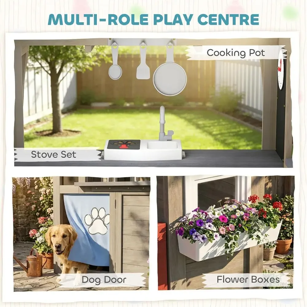 カバ屋外プレイハウス、犬用扉付き木製キッズプレイハウス、下部 - Kids Outdoor Wooden Playhouse のレビューと価格